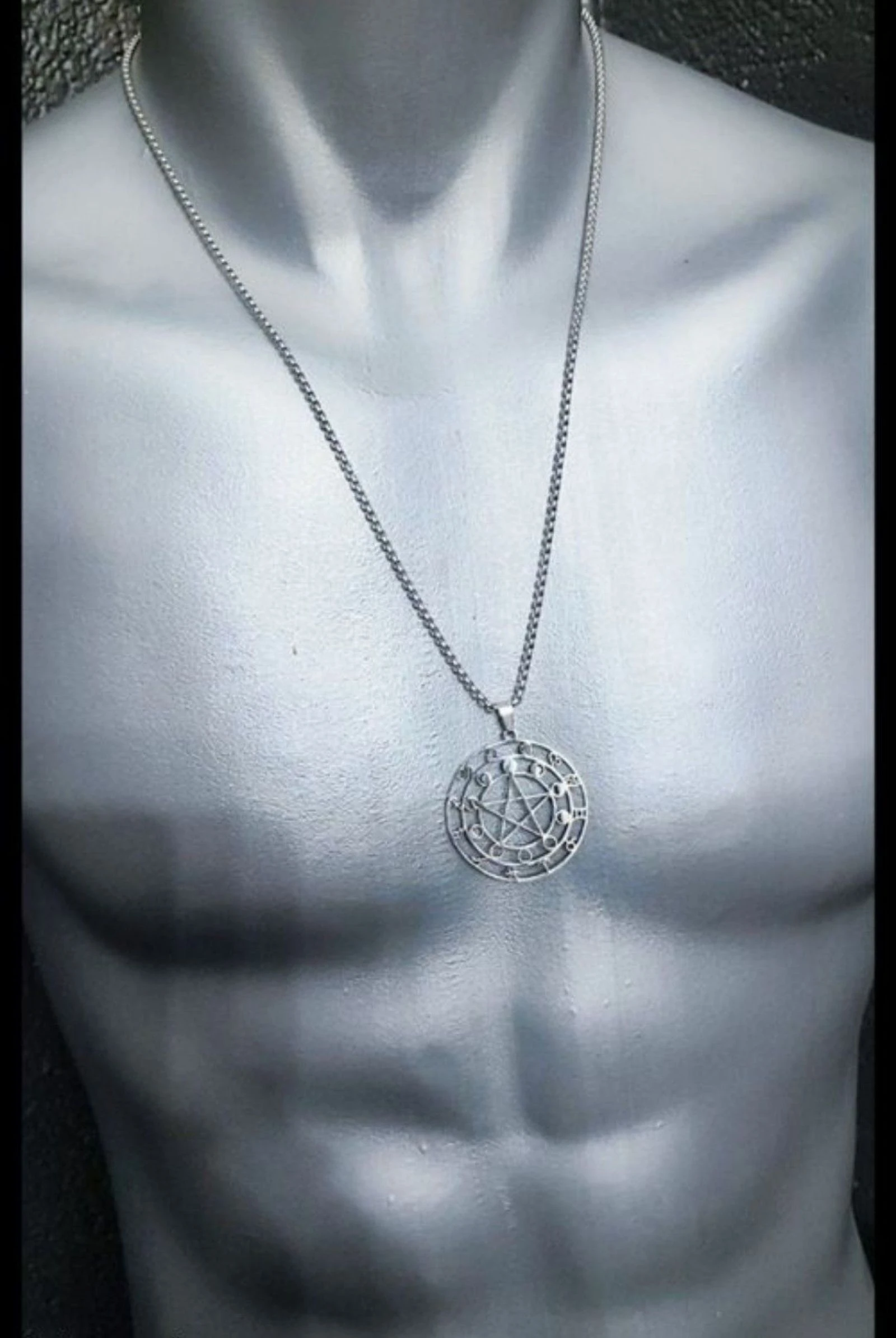 Esoterisch Pentakel Maan Zodiak Medaille Ketting - Killstar Roestvrij staal – photo 3